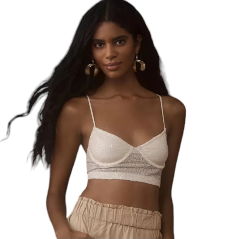 Anthropologie White Sequin Bra New XL